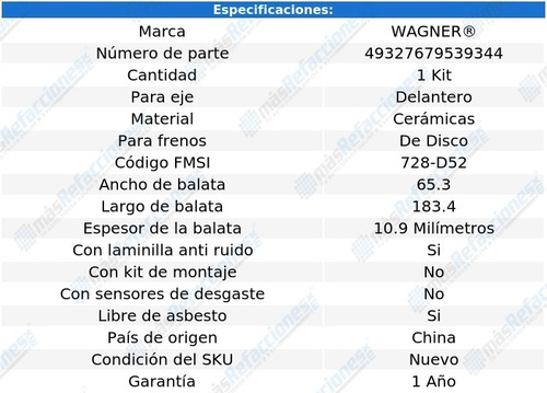 Kit De Balatas Ceramicas Del Wagner Brookwood V 8 7.0l 69 Foto 2