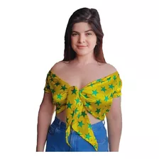 Blusa Cropped Com Amarração Feminina Copa Do Mundo Brasil