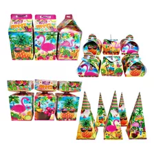 Lembrancinha Flamingo Tropical Papelaria Kit 20 Caixinhas.