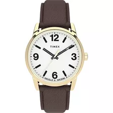 Reloj Hombre 38 Mm Piel | Timex | Tw2u715009j | Original Color De La Correa Marrón Oscuro Color Del Bisel Dorado Color Del Fondo Blanco
