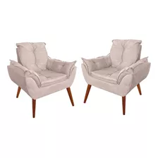 02 Poltronas Suede Bege Off White Decoração P/ Quarto E Sala