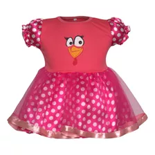 Vestido Mesversário Galinha Pintadinha Rosa C/laço