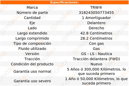 1- Amortiguador Gas Delantero Derecho Villager 1993/1998 Trw Foto 2