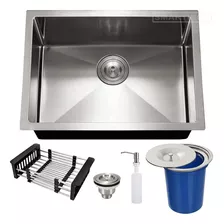 Cuba Inox Quadrada Gourmet Cozinha Pia Acessór Lixeira 60x40