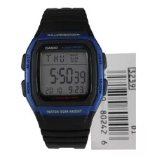 Reloj Casio Para Hombre, Modelo W-96h-2avdf, Color De Correa Negro/azul, Color De Bisel Negro, Color De Bisel Azul, Color De Fondo Gris