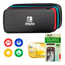 Case Nintendo Switch Lite C/ Película E 4 Grips De Analógico Cor Preto