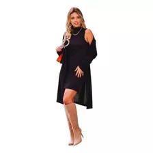 Conjunto Feminino Vestido E Cardigã Em Lanzinha Premium