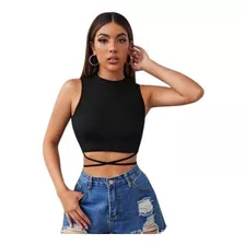 Blusa Cropped Gola Regata Com Amarração