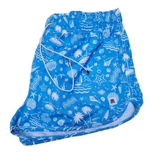 Shorts Feminino Plus Size Tactel Moda Praia Azul Mar