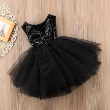 Vestido Negro Tul Lentejuelas Bebé Niña Con Escote