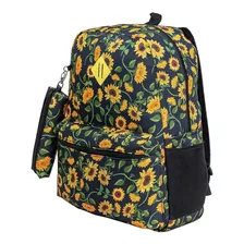 Kit Mochila Escolar + Estojo Estampado Girassol Reforçada