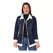 Jaqueta Jeans Maxi Feminina Alongada Grossa Forrada Pelinhos