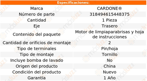 1- Motor Limpiaparabrisas Trasero Envoy Xuv 04/05 Cardone Foto 5