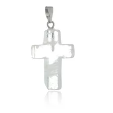 Pingente Crucifixo Semijoia Em Pedra Natural Quartzo Cristal