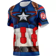 Camiseta Infantil - Traje Capitão América - Tecido Dryfit