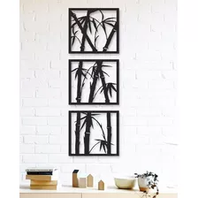 Trio De Quadros Decorativos Bambu Mdf Vazado Preto + Brinde Cor Da Armação N/a