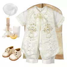 Ropon Traje Bautizo Niño + Kit Vela + Zapatos + Calcetin Bal