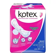 Toallas Femeninas Kotex Maxi Con Alas 20 Toallas