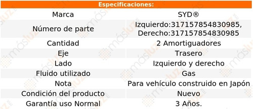 2- Amortiguadores Gas Traseros Toyota Yaris 2003/2005 Syd Foto 2