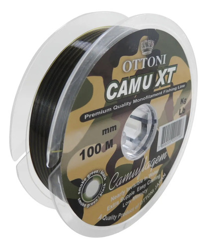 Línea De Monofilamento Ottoni Camu Xt, 0,70 Mm, 100 M, Color Verde