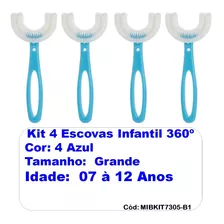 Kit 4 Escovas Dentes Infantil 360° Forma U Criança 2-12 Anos