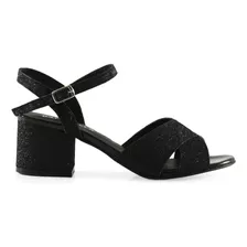 Sandalias Mujer Batistella Fiesta Taco Bajo Glitter Negro