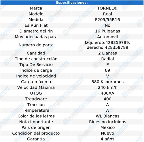 Paquete 2 Llantas Toyota Corolla C 2014-2015 205/55r16 89 V Foto 2