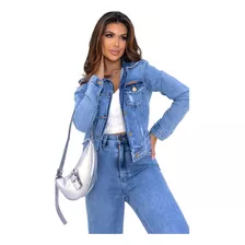 Jaqueta Jeans Revanche Feminina Azul Claro Botões Dourados