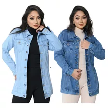 Jaqueta Jeans Feminina Maxi Lavagem Clara E Média