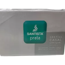 Lençol Casal 150 Fios Santista Prata 100% ALG. Antialérgico Desenho Do Tecido Branco