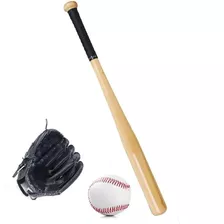 Set Bat De Madera Pelota Y Guante De Beisbol Para Niños Rvl