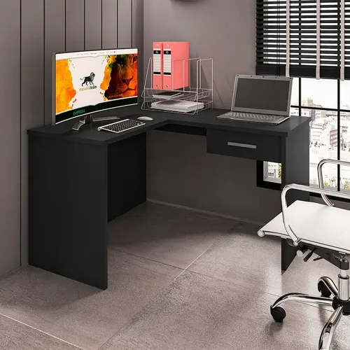 Mesa Gamer Escrivaninha Em L Drx9000 1 Gaveta 152cm Preto Wt Preto