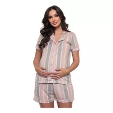 Pijama Americano Feminino Gola Lapela Listras Luna Cuore