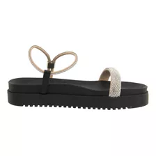 Papete Feminina Sandália Flatform Com Tiras De Strass 