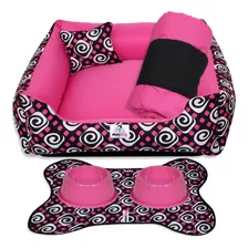 Kit Cama Caminha 4 Pçs Para Filhote Micro Pet 45x45 Cor Geométrico Pink