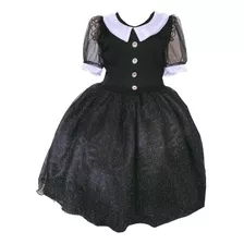 Vestido Infantil Wandinha Addams Preto Luxo Halloween