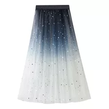 Gradient Colorblock Star Sequins Mesh Star Skirt