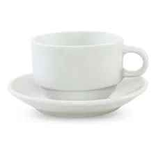 Taza De Te 230ml Apilable C/plato Blanco Porcelana Set X6