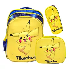 Mochila Escolar Pikachu Pokémon Lonchera Cartuchera Maleta 