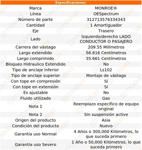 1) Amortiguador Oespectrum Gas Izq/der Tras Regal 11/17 Foto 3