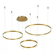 Lustre Pendente Anéis Led 3 Arco Ouro Rustico Nordecor