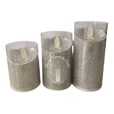 Pack 3 Velas A Pila De Led, Gris Brillo