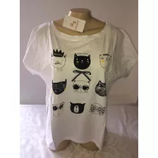 Blusa Loverly Branca De Gatinhos