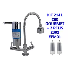 Kit 2141 Cg80 Gourmet Torneira Bancada Filtro Reto + 2 Refis