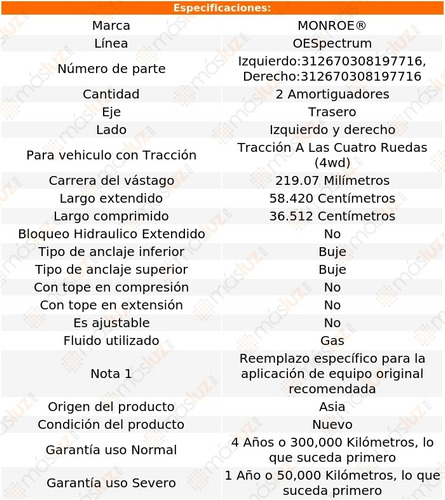 Kit 2 Amortiguadores Tra Gas Oespectrum Mighty Max 4wd 83/94 Foto 3