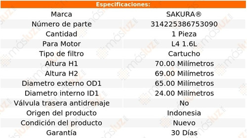 1) Filtro Aceite Peugeot 206 1.6l 4 Cil 02/07 Sakura Foto 2