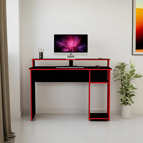 Mesa Gamer Tecno Mobili Ideal Para 2 Monitores Me4153 Cor Preto E Vermelho