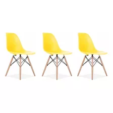 Kit 3 Cadeiras Charles Eames Wood Design Eiffel Colorida