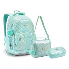  Kit Mochila+ Lancheira+estojo Escolar Juvenil Metalizado