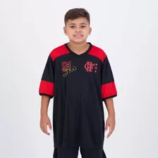 Camisa Flamengo Zico Retrô Infantil Preta E Vermelha